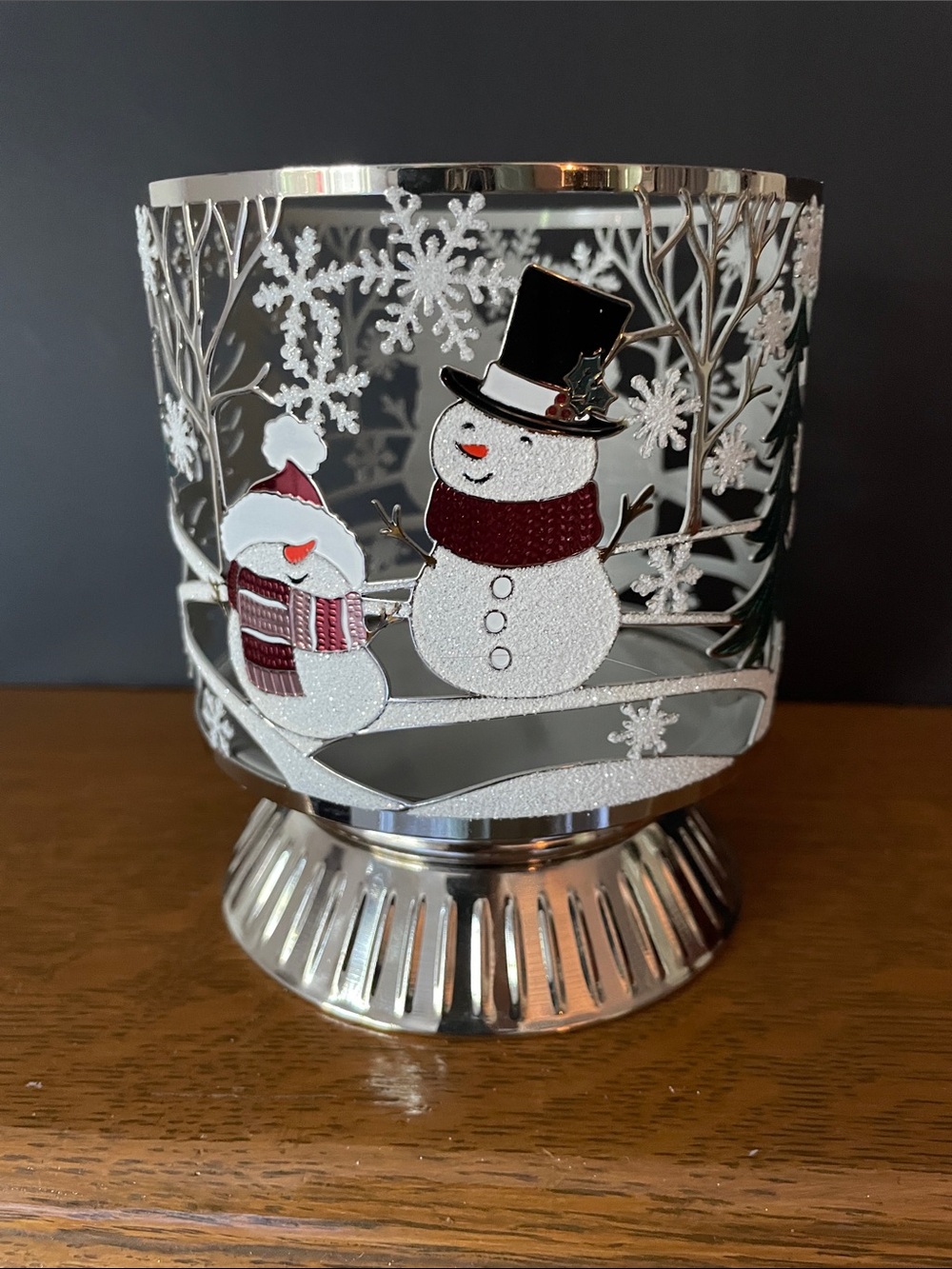 BBW Holiday Snowman Decorative Candle Holder - Silver and White